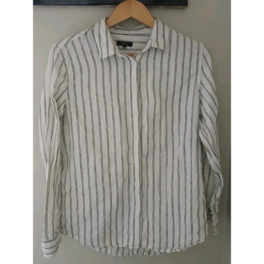Quince 100% European Linen L/S Shirt Size Large Stripes Lagenlook Button Front